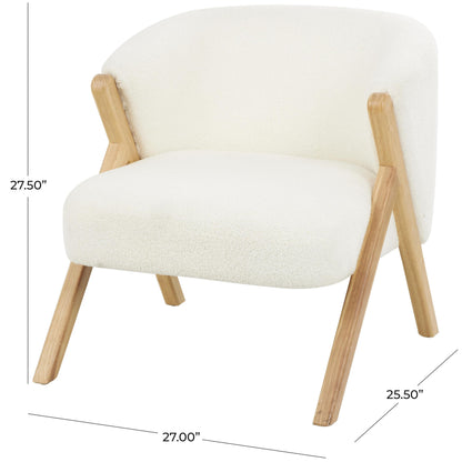 Deco 79 Polyester Living Room Accent Chair Rounded Boucle Side Chair with Angled Wooden Legs, Corner Chair 27" x 26" x 28", White