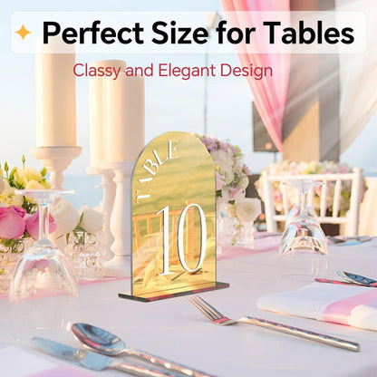 Framokoko Mirror Arched Wedding Table Numbers 1-30 with Stands, 5"x7" Double-sided Letter, Acrylic Wedding Signs Centerpiece Decoration for Wedding Reception Party (Gold, Table Numbers 1-30)