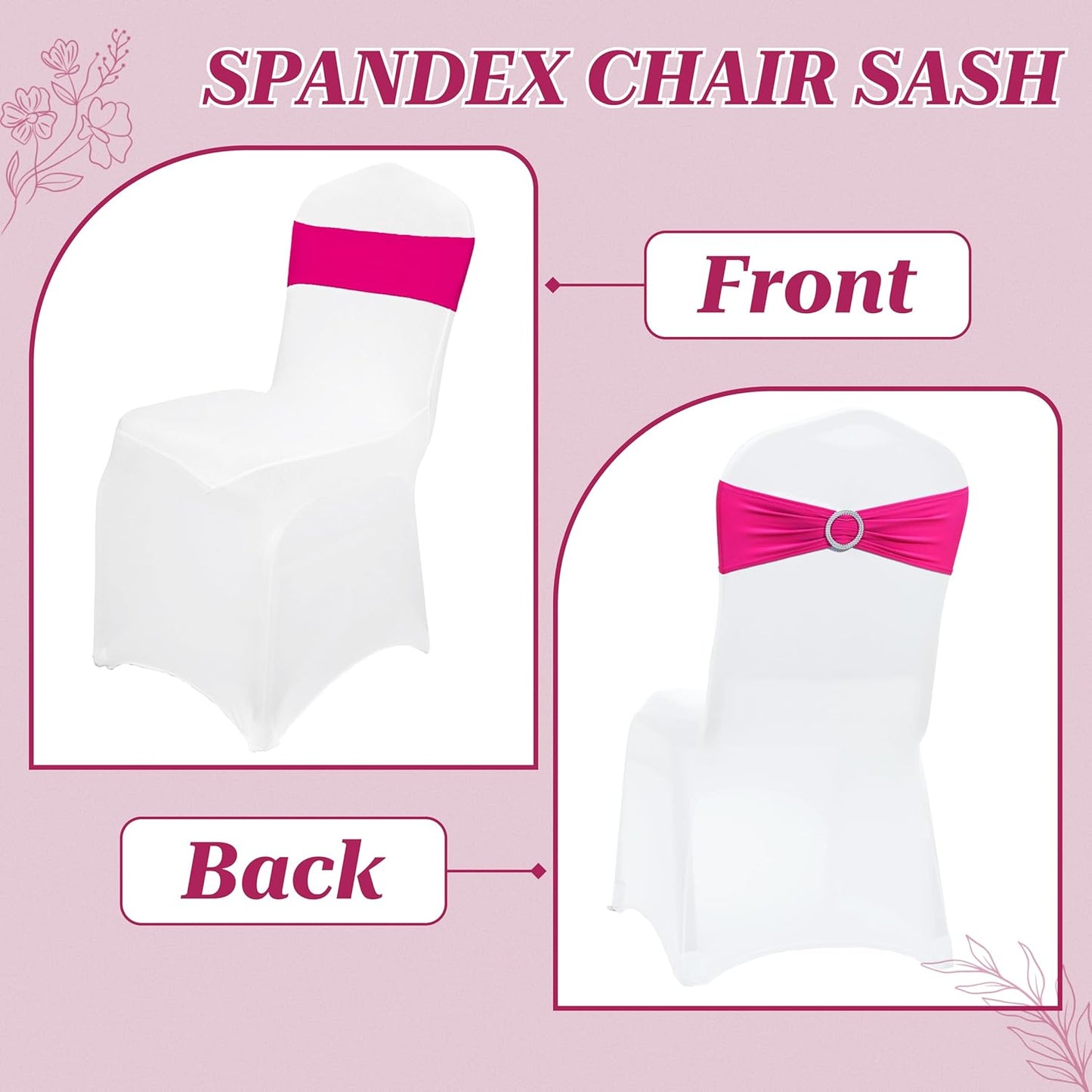MDS Spandex Chair Sashes - Universal Elastic Stretch Bands with Slider Bow for Wedding Decor | Magenta, Pack of 125