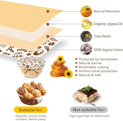 ANKEWY 17x13 Inch, 3 Packs Beeswax Bread Bags with Bowel Cover for Sourdough & Homemade Bread XL Reusable Bags