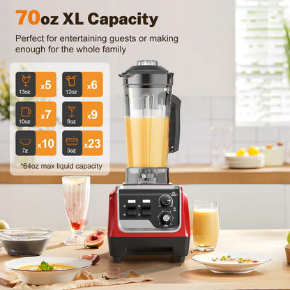 1800W Blender for Smoothies, Countertop Blenders for Kitchen with 70 Oz BPA-Free Pitcher and 20 oz To-Go Cup, 28000 RPM High-Speed Motor Blender for Ice Crushing, Frozen Drinks, Milkshakes (Deep Red)