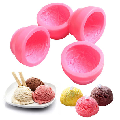 3D Ice Cream Ball Shaped Silicone Molds - Cookie & Pastry Mold for Wedding Cake, Chocolate Dessert Decor, DIY Candle & Soap Crafts, 4PCS