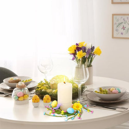 Jansun Easter Candle Rings - 4 Pcs Mini Wreaths with Pink & Blue Eggs | Perfect for Table Centerpieces