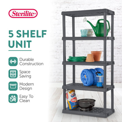 Sterilite 4-Pack 5 Shelf Unit, Heavy-Duty Shelving Storage Rack for Home and Garage, Gray - Multipurpose Plastic Organizer Shelves for Smart Organization