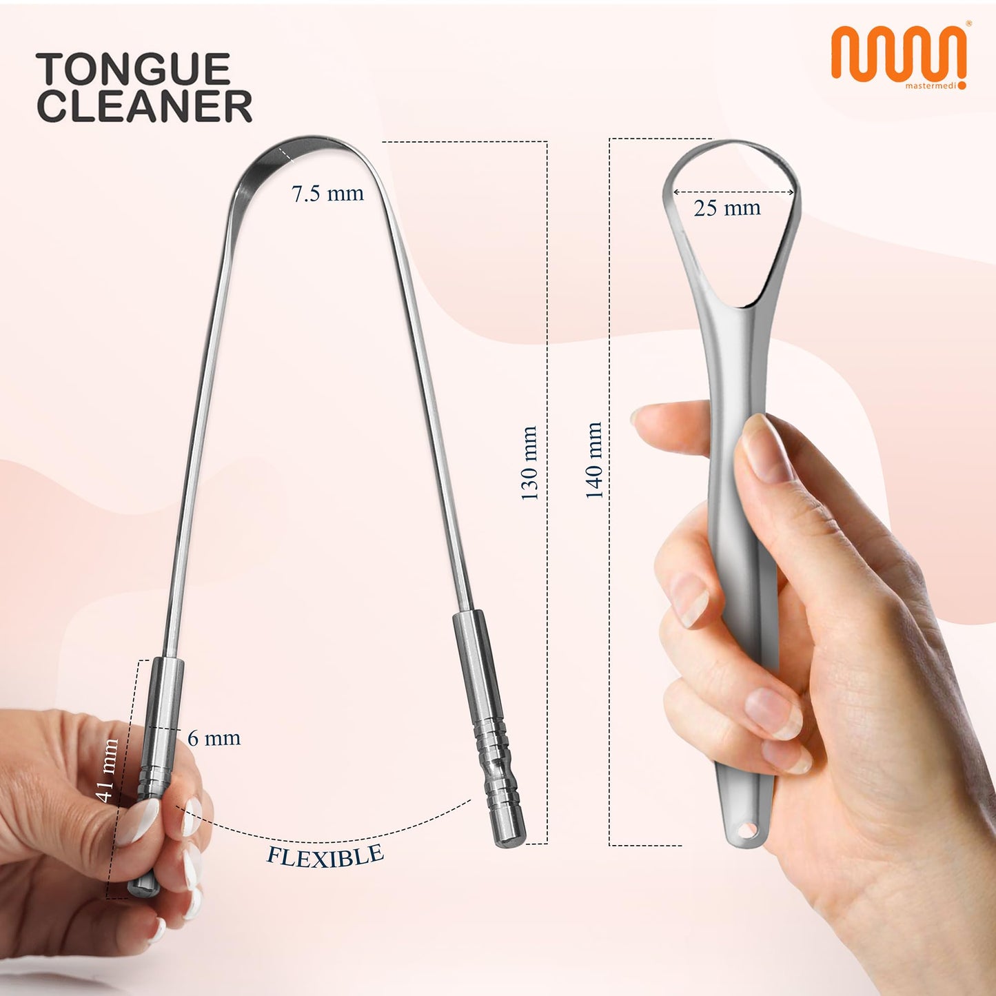 MasterMedi Tongue Scraper with Case Easy to Use Tongue Scraper for Adults, Tongue Cleaner for Oral Care & Hygiene (Single Pack (with Travel Case))