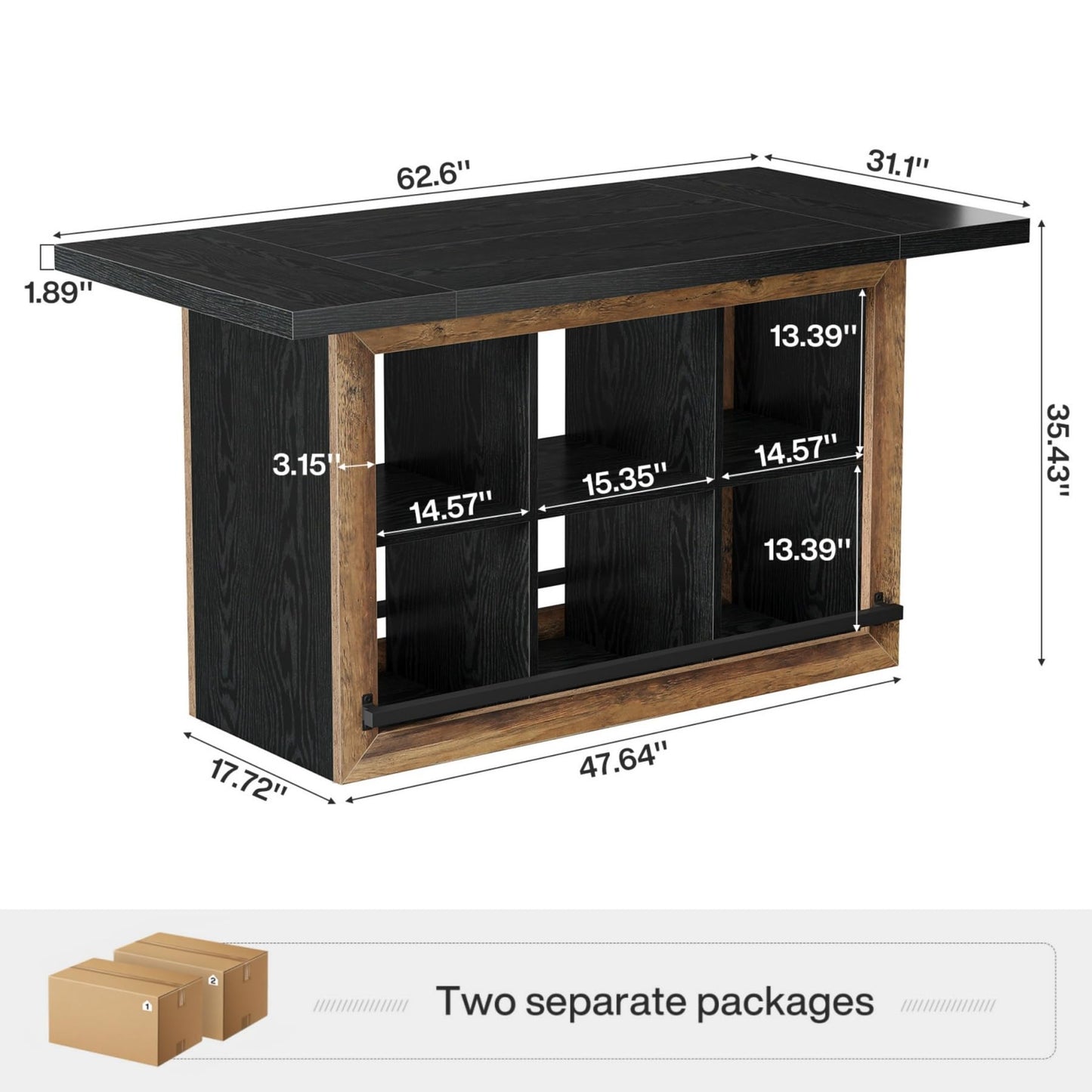 Tribesigns Kitchen Island with Storage, Counter Height Kitchen Island Table with 6 Open Cubbies and Footrests, Coffee Bar Table for Dining Room, Black&Brown