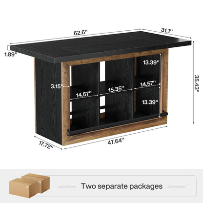 Tribesigns Kitchen Island with Storage, Counter Height Kitchen Island Table with 6 Open Cubbies and Footrests, Coffee Bar Table for Dining Room, Black&Brown