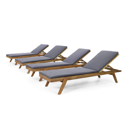 Christopher Knight Home Caily Outdoor Chaise Lounge with Cushions - Acacia Wood - Teak/Dark Gray (Set of 4)