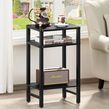 3-Tier YUFAM Side Table End Table Tall Night Stand for Living Room Bedroom Bathroom Office Furniture Black