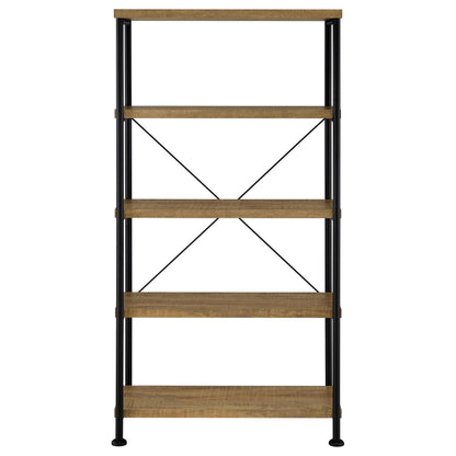 Coaster Home Furnishings - Analiese - Wood and Metal - 4-Tier Bookshelf with Open Shelves, X-Back Bracing, and Rectangular Frame - Home Office - 63-Inch - Mango - 802003