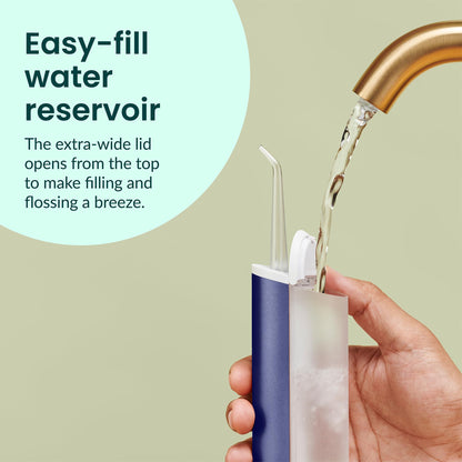quip Water Flosser with Replacement Tip - Cordless Water Flosser with Adjustable Pressure - Teeth Cleaner Pick with 360 Degree Rotating Replaceable Tip - Midnight Blue