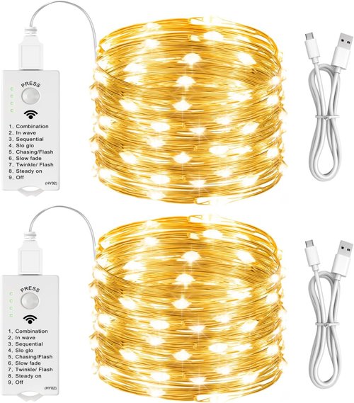 HXWEIYE Rechargeable Fairy Lights - 16FT 50LED Twinkle String Lights | 8 Modes & DIY Timer for Indoor Decor