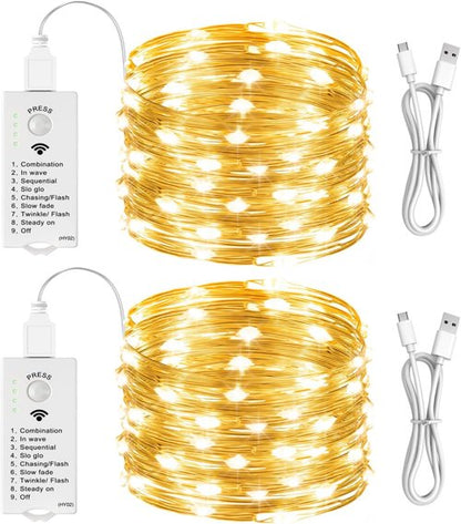 HXWEIYE Rechargeable Fairy Lights - 16FT 50LED Twinkle String Lights | 8 Modes & DIY Timer for Indoor Decor
