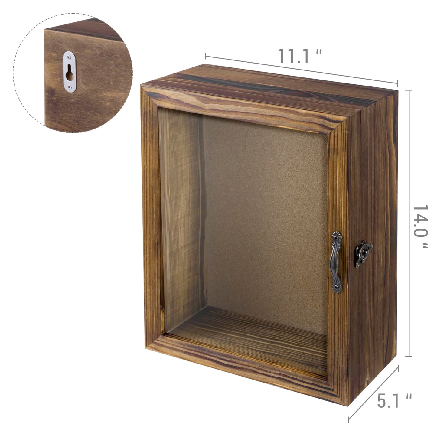 MyGift 11x14 Deep Shadow Box Frame with Cork Board Backing and Acrylic Paneled Cursive Hinged Door, Rustic Burnt Wood Wall Mounted Shadow Box Display Case Cabinet