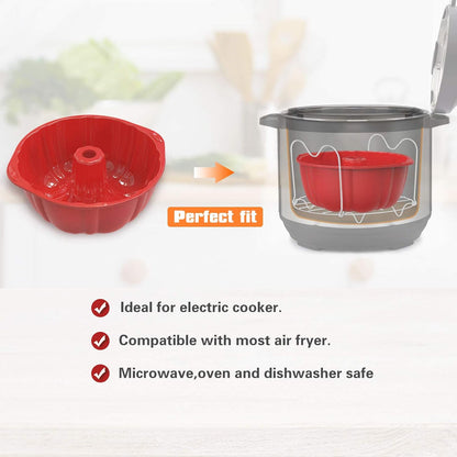 SILIVO 7 inch Silicone Buntz Cake Pans (2 Pack) - 6 Cup Nonstick Fluted Tube Pans for Baking Cake, Brownie, Monkey Bread