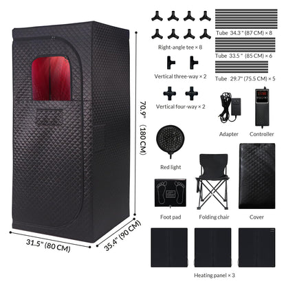 Veloqore Dry Infrared Sauna, Saunas Box with Red Light Therapy for Relaxation, Detox and Muscle Relief, 9 Levels Home Saunas with Carbon Crystal Heating, Portable Sauna for Home, Bedroom, Living Room