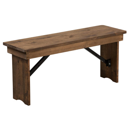 Flash Furniture Hercules Series 40" x 12" Commercial Grade Rustic Solid Pine Folding Bench, Antique Farmhouse Dining Bench, Seats up to 2 Adults