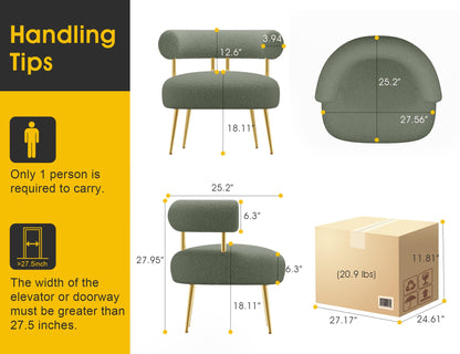 SEYNAR Mid Century Sherpa Boucle Accent Chair, Round Upholstered Barrel Arm Chair for Small Spaces, Fluffy Side Corner Sofa Chair for Living Room, Bedroom, Vanity, Office, Reading Nook(Green)