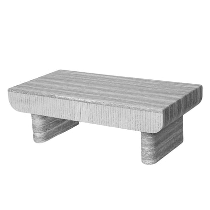 GDFStudio 46.85" Rectangle Coffee Table with Hidden Storage Drawer, Modern Wood Center Table with Faux Marble Top & Fluted Design, Small Space Coffee Table for Living Room Home Office, Grey