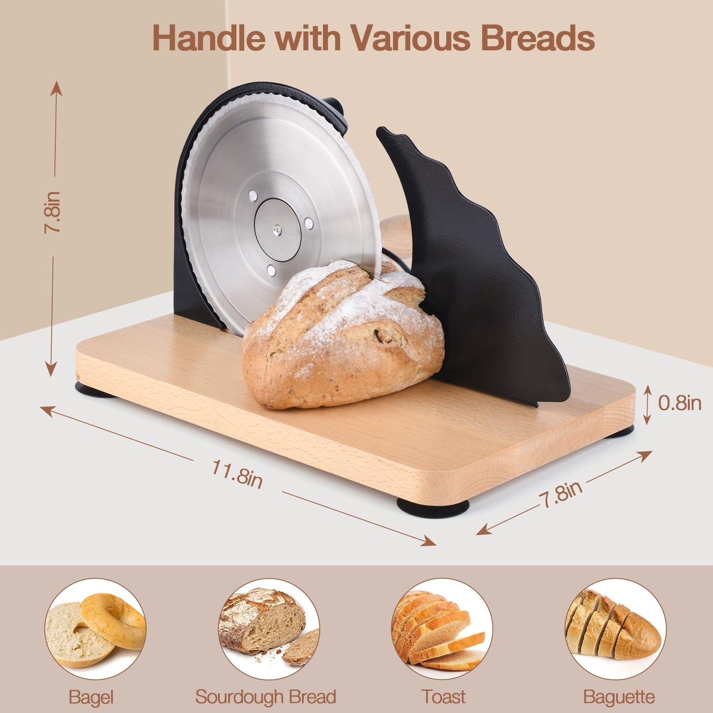 Manual Bread Slicer for Homemade Sourdough Bread, Hand Crank Bread Slicer with Scale Line,Metal Guide & Adjustable Thickness Bread Loaf Slicer,Sharp Blade Bread Cutter for Sourdough Bread