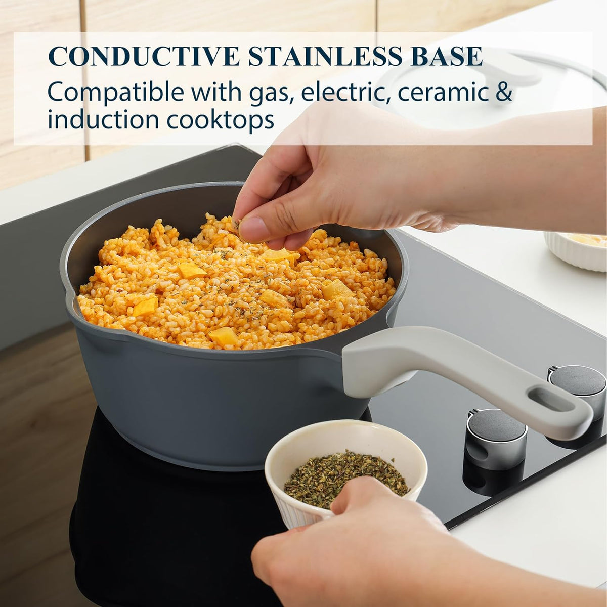PRICUSIS Nonstick Saucepan - 2 Quart Ceramic Cookware with Lid & Pour Spouts | PTFE, PFOA & PFAS Free