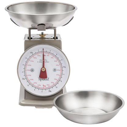 MARLIZ Small Retro Kitchen Scale 4.4Lb/2Kg with 2 Bowls |Mechanical dial Scale| Vintage | Pesa para alimentos| bascula de cocina|Bakers Scale