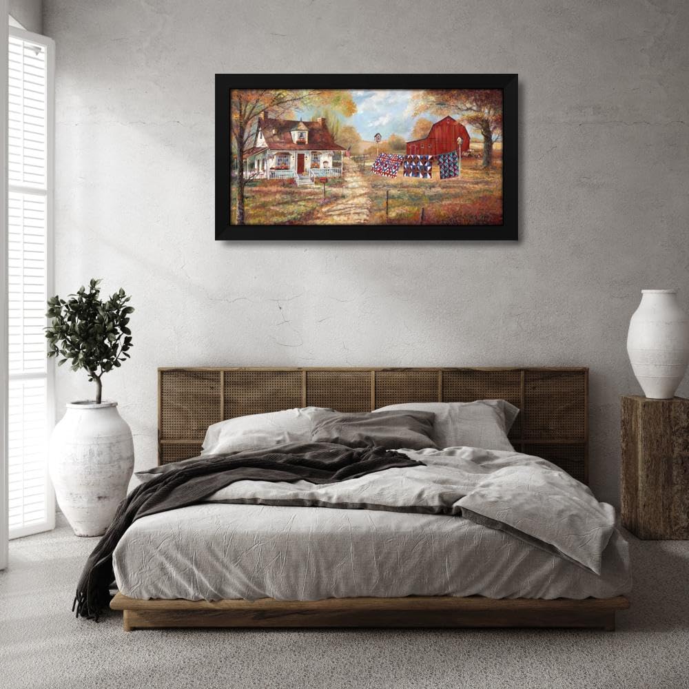 Manning, Ruane 48x24 Huge Black Modern Framed Canvas Art Print Titled: Afternoon Quilting