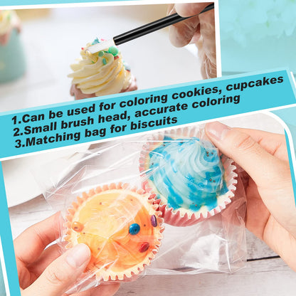 150 Pcs PYO Paint Your Own Mini Paint Brushes for Cookies Disposable with Soft Brush Head Wands with 150 Pcs Cookie Packaging Bags Edible Cupcakes