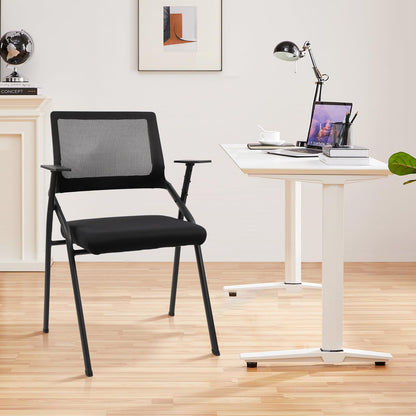 CLATINA Stackable & Foldable Office Chairs with Ergonomic Lumbar Support and Thickened Seat Cushion, Folding Mesh Fabric Reception Guest Chair for School Church Conference Waiting Room Black (6 pk)