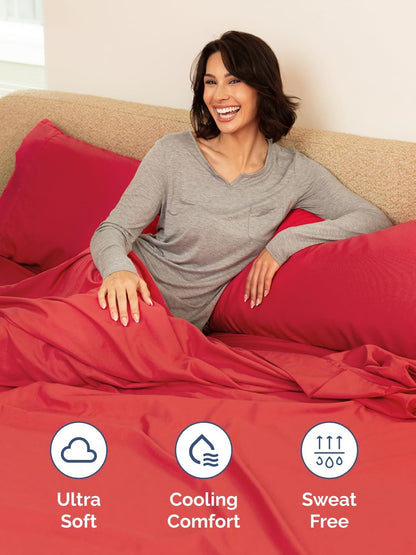 Skiennix Extra Deep King Sheet Set - 6 Piece Breathable Cooling Bedding - Soft Wrinkle-Free Red