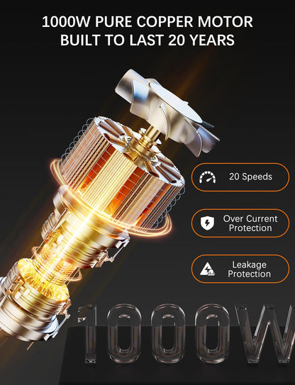 Immersion Blender Handheld GAVASTO Hand Blender,20 Speeds and Turbo Mode Hand Mixer, 3-in-1 Heavy Duty Copper Motor Stainless Steel