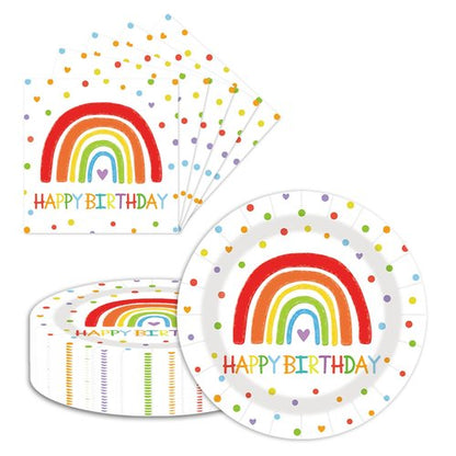 LDFDRT 40 Pcs Happy Birthday Party Dinner Dessert Plates and Napkins Sets 9" Paper Plates and 6.5" Napkins Party Supplies Tableware Decoration For Birthday Picnic