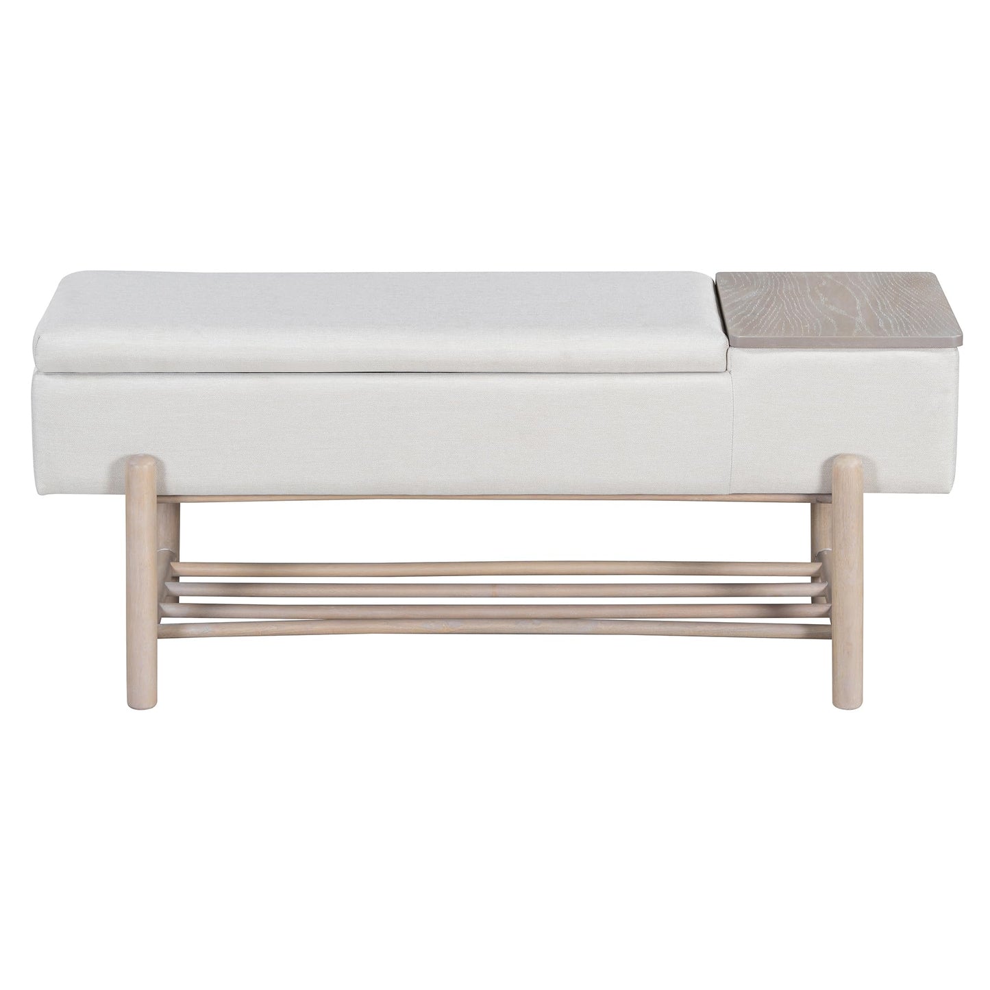 GDFStudio 47.2" Modern Upholstered Shoe Storage Bench with Hidden Compartment and Shoe Rack, Wood Entryway Shoe Organizer Cabinet with Cushion for Bedroom Living Room Hallway, Natural