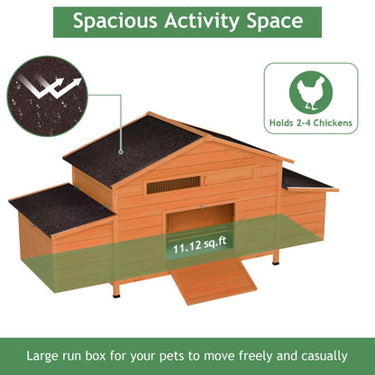 Yafylly 70" Chicken Coop for 2-4 Chickens Outdoor Wooden Hen House Poultry Pet Hutch for Backyard with Nesting Box, Wood