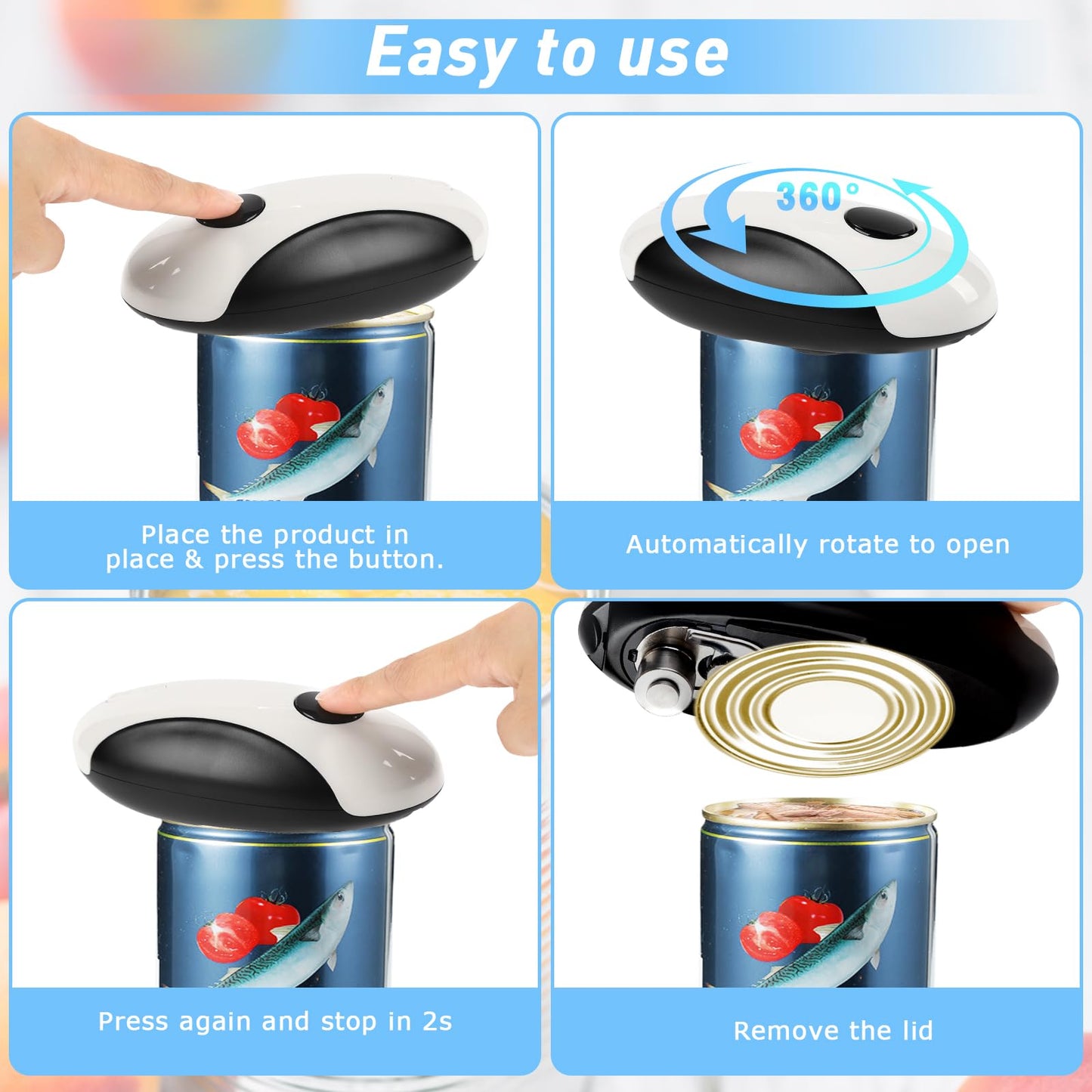 One-Touch Rechargeable Electric Can Opener - Hands-Free Automatic, Smooth Edge Opener for Seniors & Arthritis, USB-C Fast Charge, Compact for Kitchen, Camping, All Can Sizes (White)