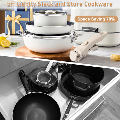 Wayona Removable Handle for Pots and Pans - Universal Detachable Pan Handle Replacement - Heat-Resistant Plastic, Stainless Steel, Silicone - Cream White