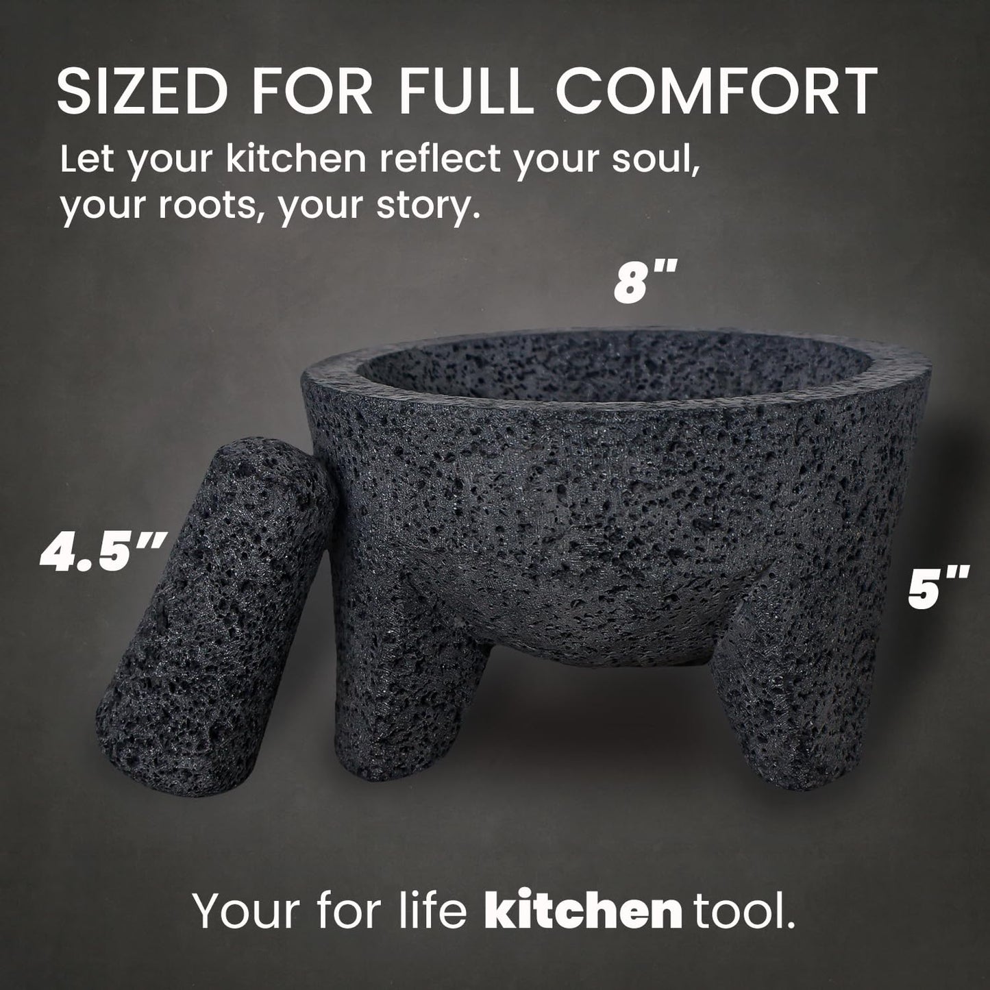 The Original Molcajete Mexicano Volcanic Rock Handmade of Authentic Lava Rock in Mexico - Molcajete de Piedra volcanica - Molcajete Mortar Pestle Bowl - Volcanic Rock Guacamole Maker