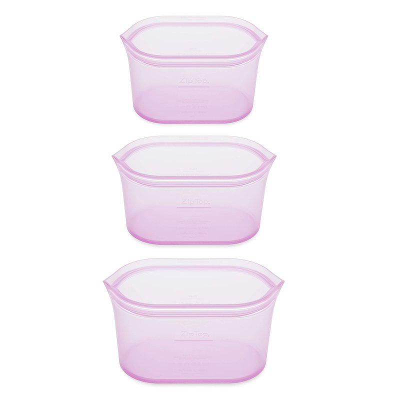 Zip Top Reusable Food Storage Bags | 3 Dish Set [Lavender] | Silicone Meal Prep Container | Microwave, Dishwasher and Freezer Safe | Made in the USA