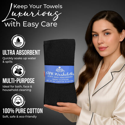 12 Pack [12x12] 100% DAN RIVER Wash Cloths for Showering - Cotton Washcloths Premium Quality Flannel Face Cloths