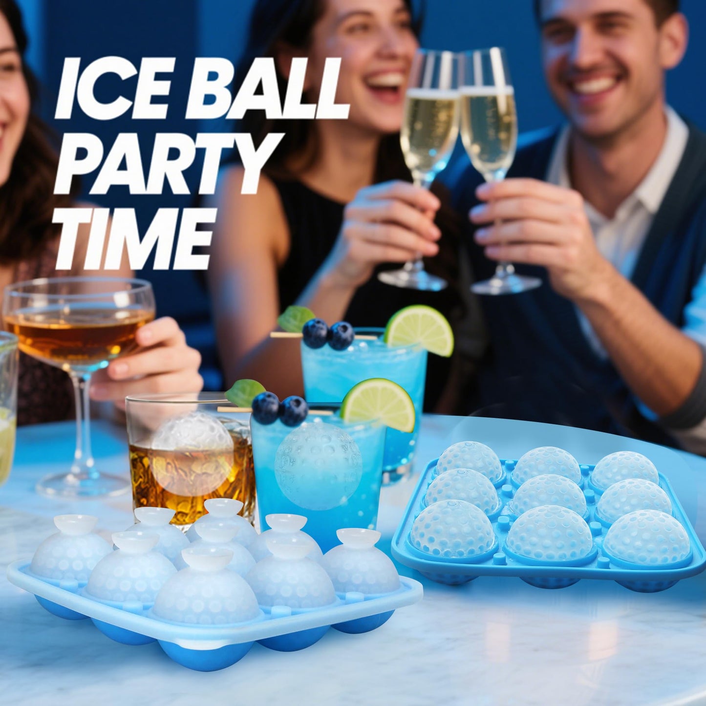 Sidosir 2" Large Golf Ice Cube Ball Silicone Molds with Lid, 9-Cavity 3D Golf Gifts Ball Ice Maker Mold for Whiskey and Cocktails