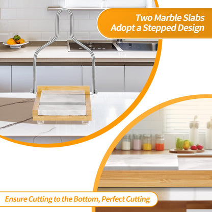 Xinglinsaiter Cheese Slicer Cheese Cutter with 4 Replacement Wires,High & Low Marble Cutting Table Top,with cutting Wire replacement device,for Block Cheeses, Butter, Sausage etc.(White)
