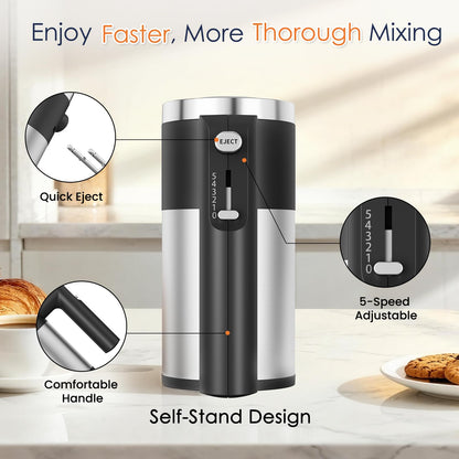 Powerful 600W Hand Mixer, 5-Speed Electric Hand Held Mixer for Baking, Lightweight Stainless Steel Hand Beaters *2 & Dough Hooks*2 with Eject Button, Kitchen Mixer for Cream, Cookies, Dough-Black