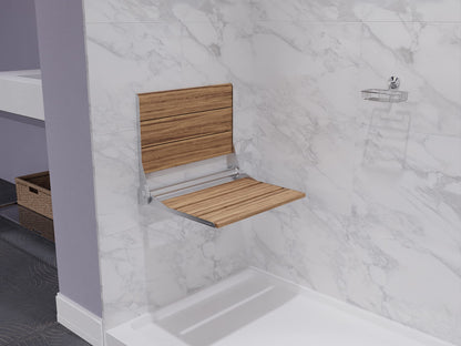 ANZZI Wall Mount Fold Teak Shower Bench | Saxon 18.7 in x 12.4 in Bathroom Accessories Folding Teakwood Shower Seat for Inside Shower for Bathtub | Spa Foldable Wooden Bath Chair for Seniors