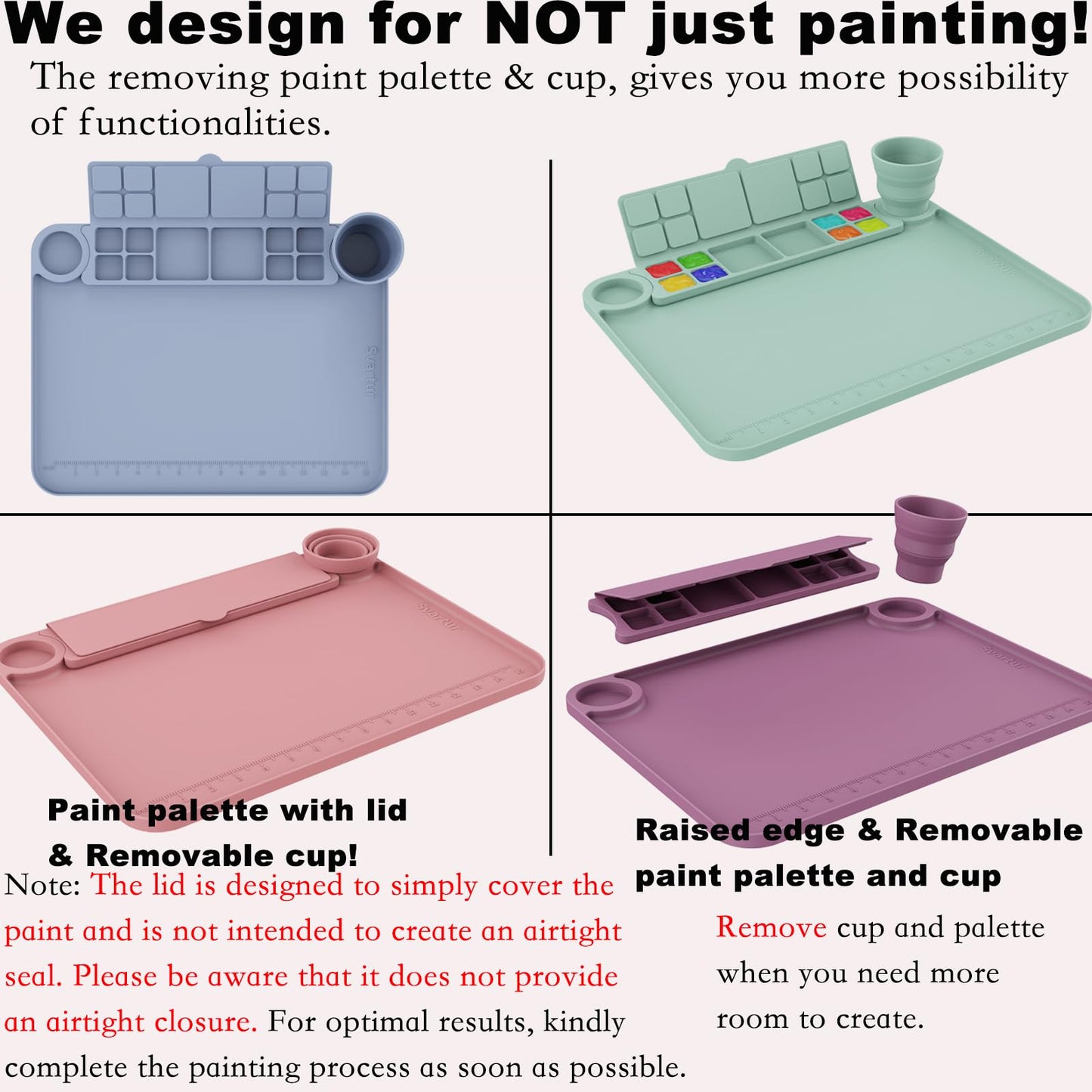 Svartur Silicone Art Mat - 17" X 13" With Cup and Palette, Raised Edge for Craft, Artist Creator Mat for Resin DIY, Coral Pink