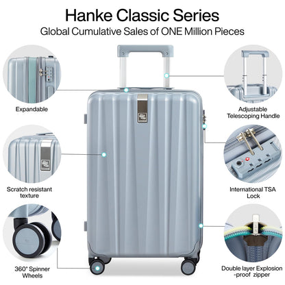 Hanke 29 Inch Expandable Checked Luggage Lightweight PC Hard Shell Luggage Suitcases with Wheels Travel Luggage Rolling Large Suitcase Travel Luggage Bag for Study Abroad.(Gray)