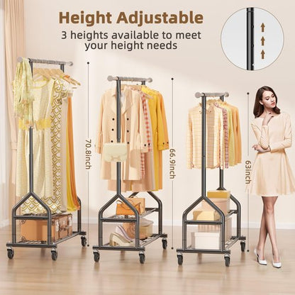 EAGMAK Heavy Duty Clothes Rack - Adjustable Rolling Wardrobe Organizer with Shelves | 556 LBS Capacity, Black