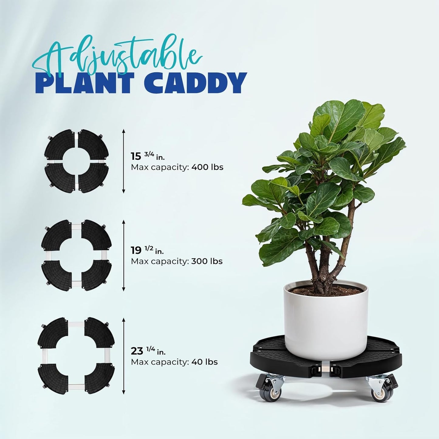 440lbs 15-21 Idzo Heavy Duty Trolley Planter Caddy with Wheels Capacity, Plant Pots Indoor and Out Door, Adjustable