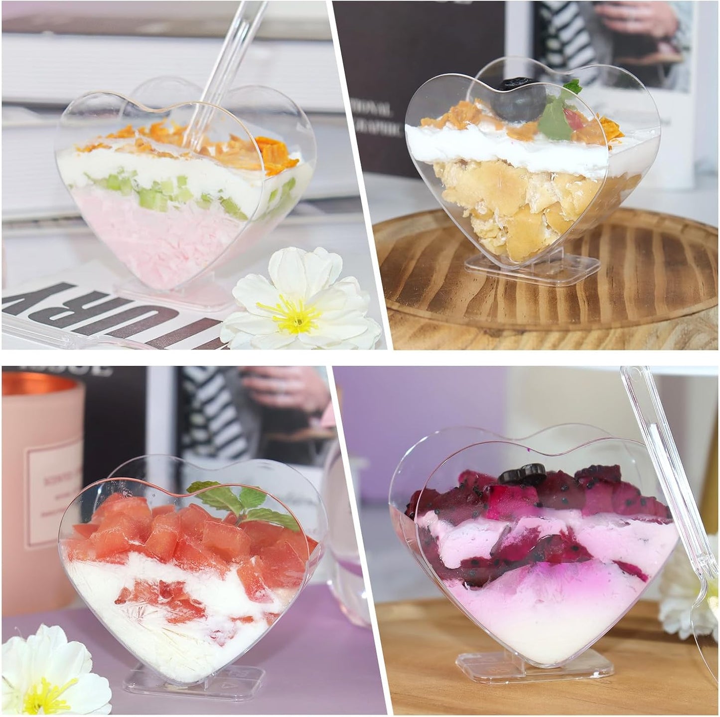 200 Pack 200 4 OZ FORBFAN Mini Dessert Cups with Pcs Spoons, Dessert Shooter Cups, Heart-shaped Small Serving