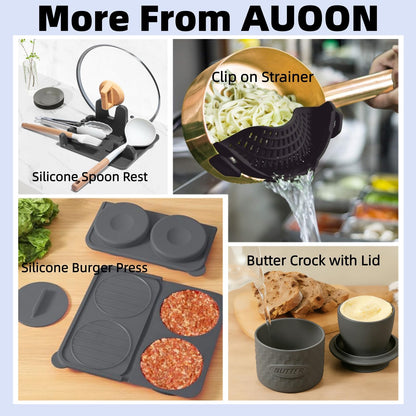 Auoon Silicone Spoon Rest with Lid Holder - 3 in 1 Kitchen Utensil Rest for Soup Ladles, Pot Lids, Spatulas, Spoons, Tongs, BPA Free & Dishwasher Safe, 8.26 x 8.06 Inch (Gray, Large)