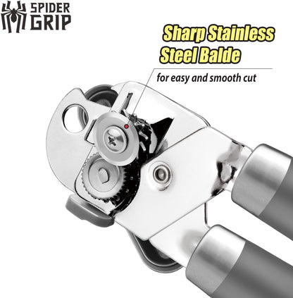 SPIDER GRIP Can Opener, No-Trouble-Lid-Lift Manual Handheld Can Opener with Magnet, Smooth Edge Safe Cut for Beer/Tin/Bottle, Big Turning Knob Anti-Slip Handle Good for Seniors with Arthritis